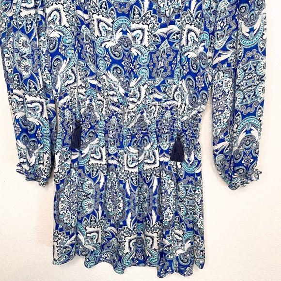 PARKER Blue Silk Paisley Boho Printed Peasant Dress - Picture 8 of 12